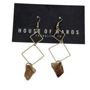 House of Wards Geometric Gold Stone Earrings Dangles Drops Geometric Boho NWT